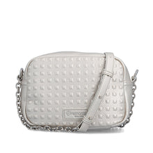 Load image into Gallery viewer, White textured handbag with chain detail on a white background
