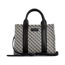 Load image into Gallery viewer, Handbag with black and white woven pattern on a white background
