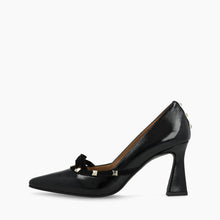 Load image into Gallery viewer, Lodi Black Patent High Heel Pump With Bow and Metal Studs|RERIS
