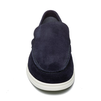 Navy blue loafer shoe on a white background