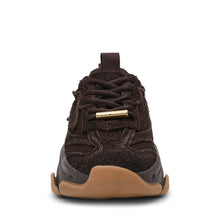 Load image into Gallery viewer, Brown sneaker with a gold accent on a white background
