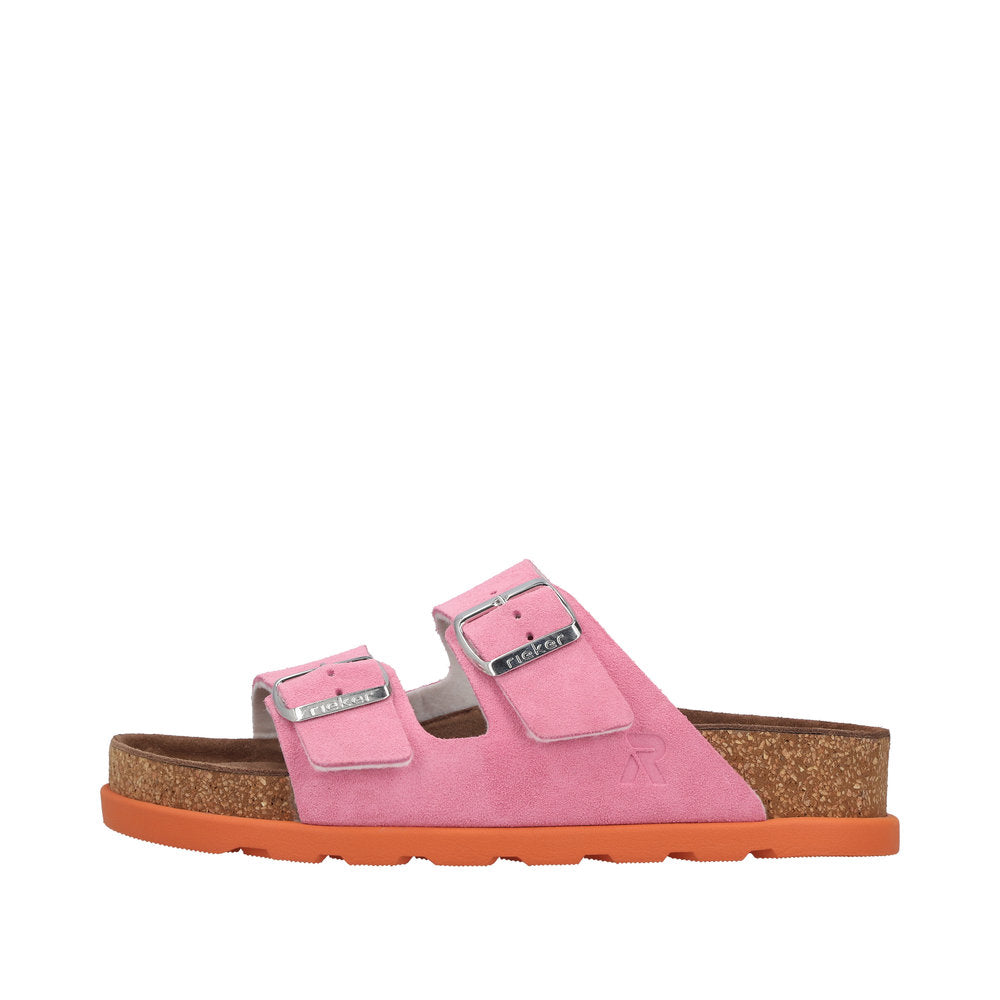 Pink sandal with orange sole on a white background