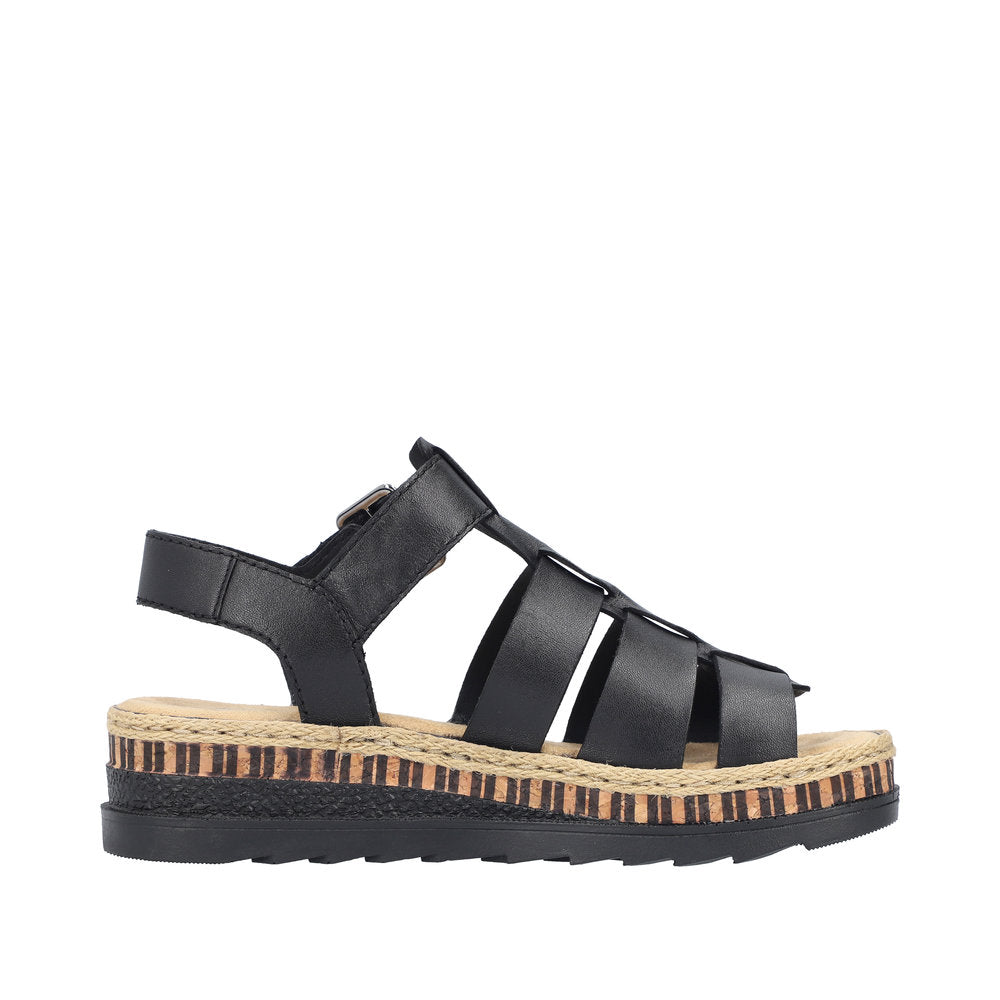 Rieker Black Strap Platform Sandal|V790400