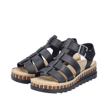 Load image into Gallery viewer, Rieker Black Strap Platform Sandal|V790400
