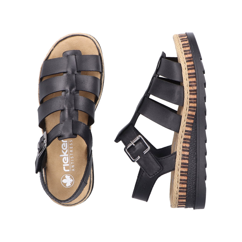 Rieker Black Strap Platform Sandal|V790400