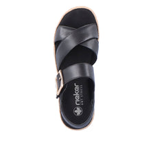 Load image into Gallery viewer, Rieker Black Wedge Sandal|V795100B
