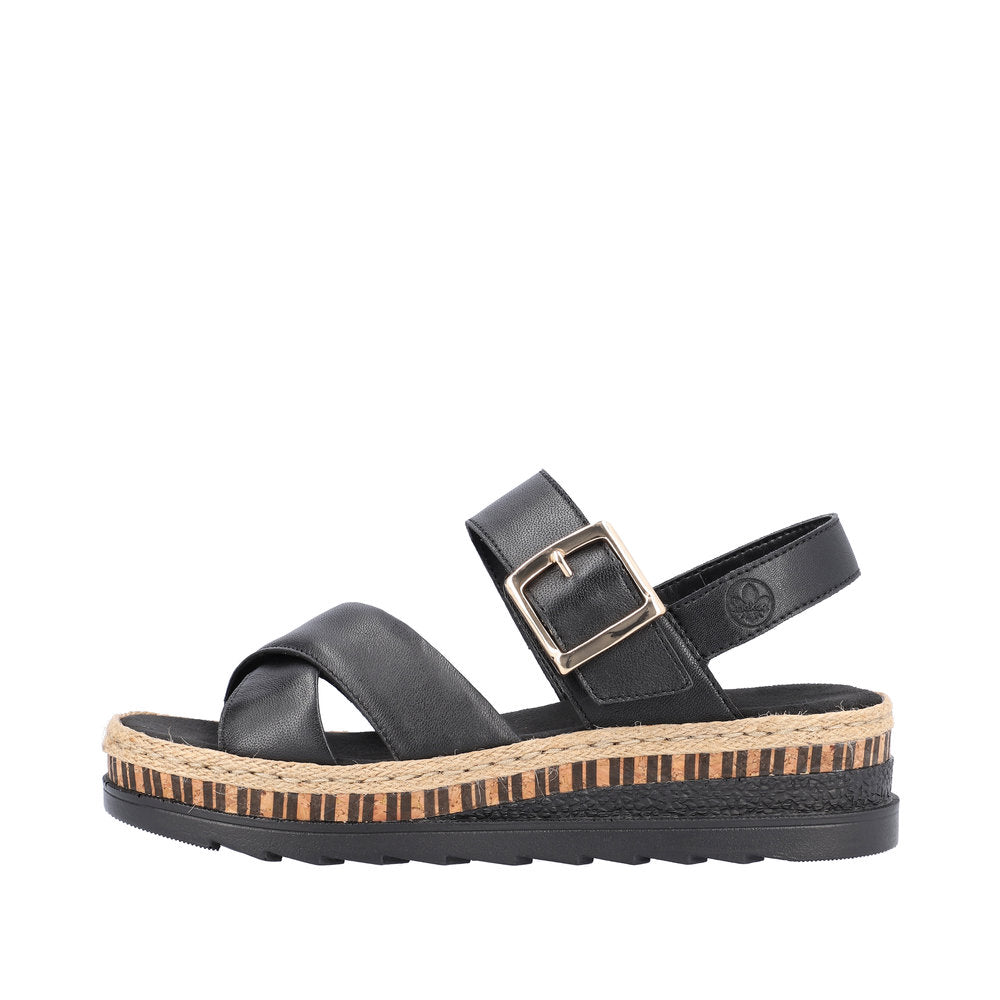 Rieker Black Wedge Sandal|V795100B