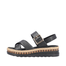 Load image into Gallery viewer, Rieker Black Wedge Sandal|V795100B
