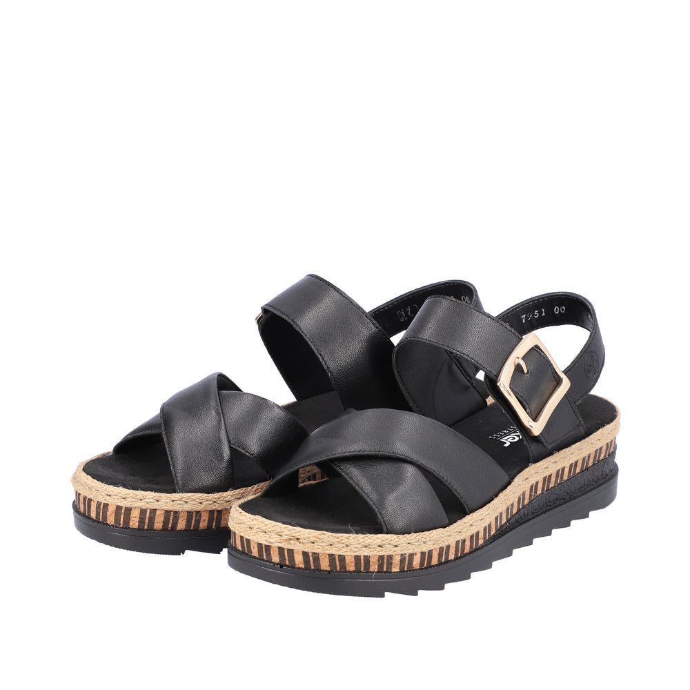 Rieker Black Wedge Sandal|V795100B