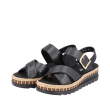 Load image into Gallery viewer, Rieker Black Wedge Sandal|V795100B
