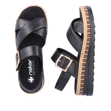 Load image into Gallery viewer, Rieker Black Wedge Sandal|V795100B
