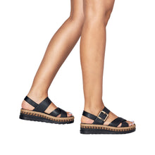 Load image into Gallery viewer, Rieker Black Wedge Sandal|V795100B
