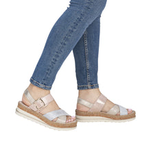 Load image into Gallery viewer, Rieker Metallic Strap Wedge Sandal|V795190
