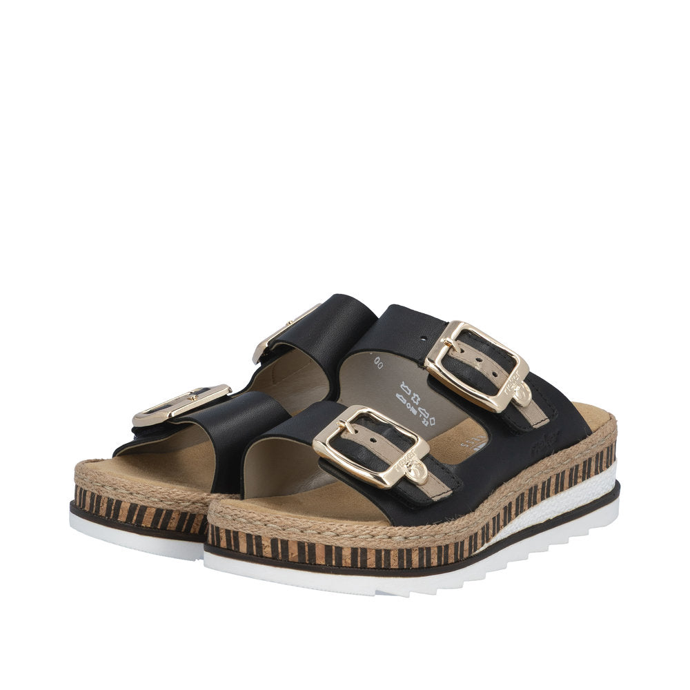 Rieker Black Mini Wedge Mule|V795500B