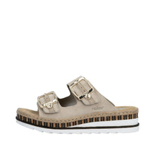 Load image into Gallery viewer, Beige sandal with two buckles on a white background
