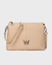 Load image into Gallery viewer, Beige handbag with a decorative 'W' on a light gray background
