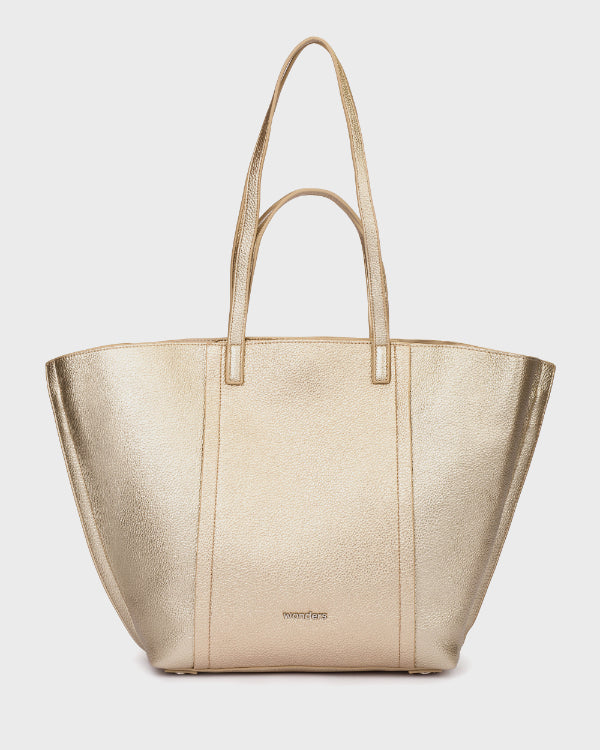 Gold handbag on a light gray background