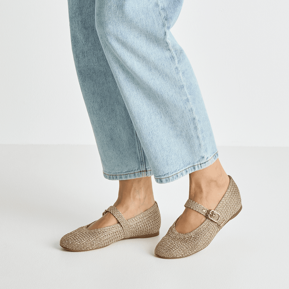 Tamaris Gold Fabric Mary Jane|
