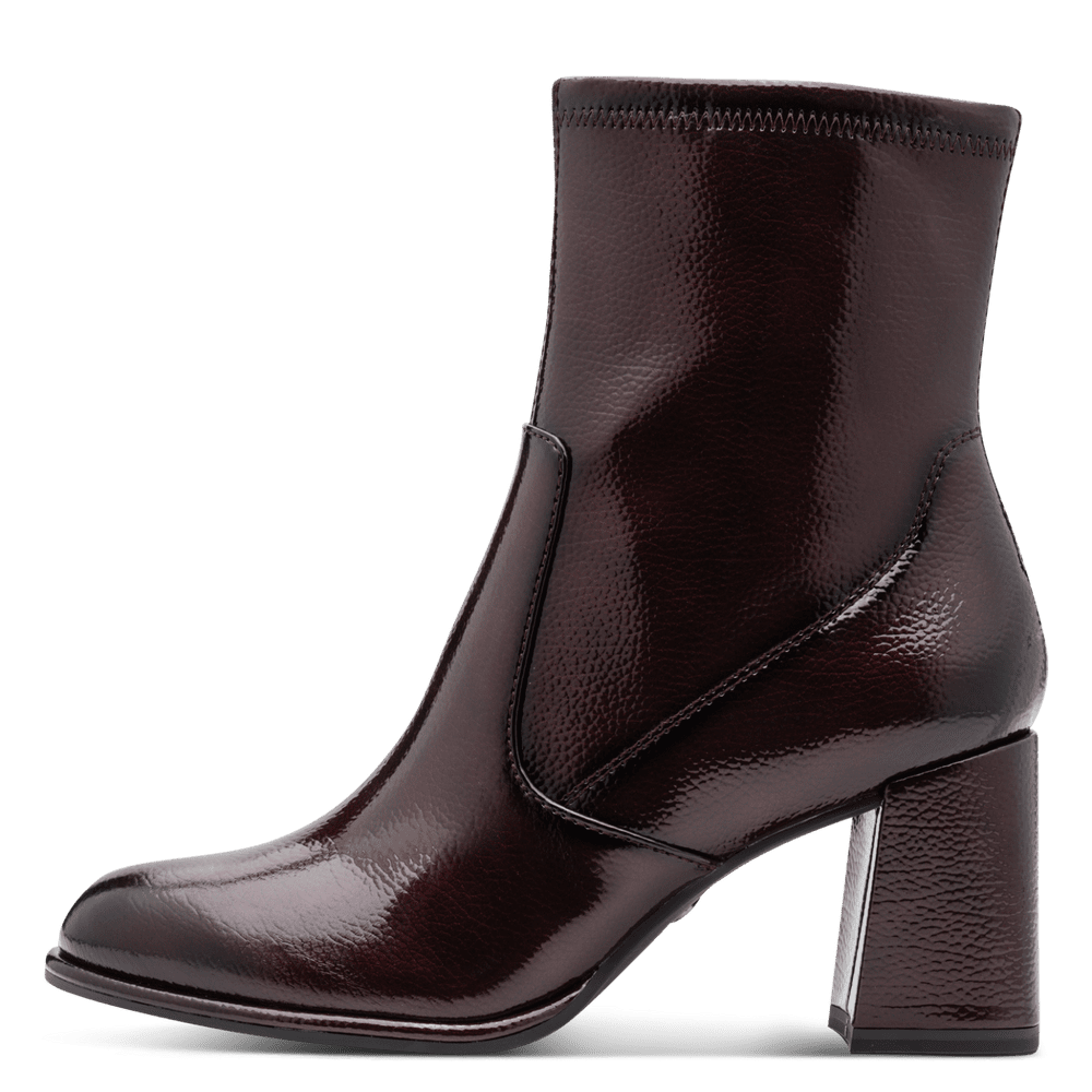 Tamaris Burgundy Patent Ankle Boot|125357568B