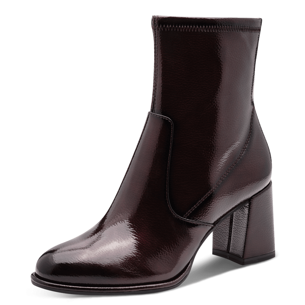Tamaris Burgundy Patent Ankle Boot|125357568B