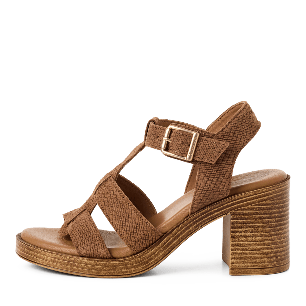 Tamaris Brown Block Heel Sandal|128302380