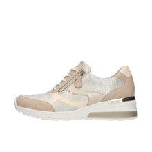 Load image into Gallery viewer, Beige and white sneaker with a zipper on a white background
