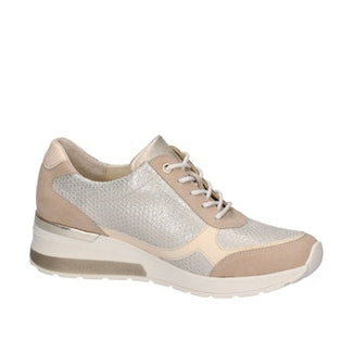 Beige and white sneaker with a zipper on a white background