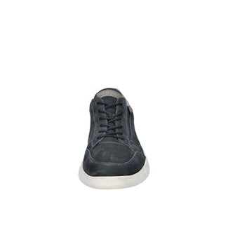 Navy blue sneaker with white sole on a white background