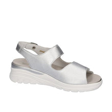 Load image into Gallery viewer, Silver sandal on a white background
