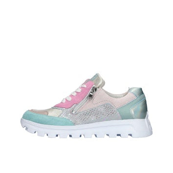 Multicolored sneaker with a zipper on a white background