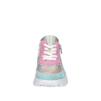 Multicolored sneaker with a zipper on a white background