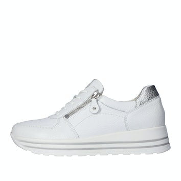 White sneaker with a silver zipper on a white background
