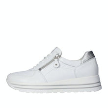 Load image into Gallery viewer, White sneaker with a silver zipper on a white background
