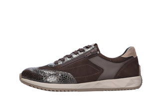 brown leather shoe with leopard print pattern on a white background