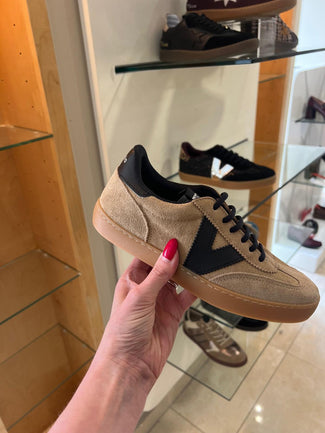 Victoria Beige & Black Suede Trainer|1126219BG