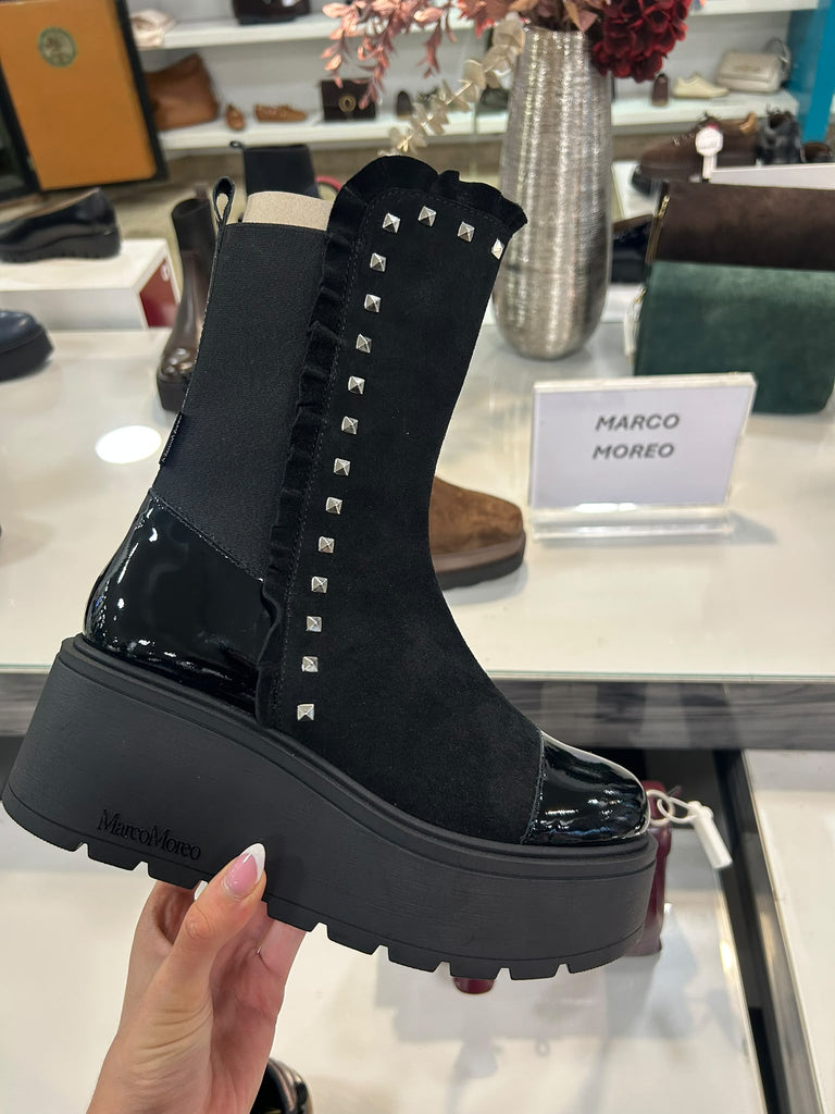 Marco Moreo Black Studded Platform Ankle Boot | G1018JNR