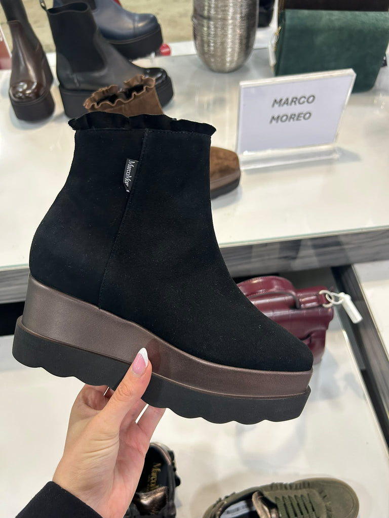 Marco Moreo Black Suede Wedge Ankle Boot | A002MCNE