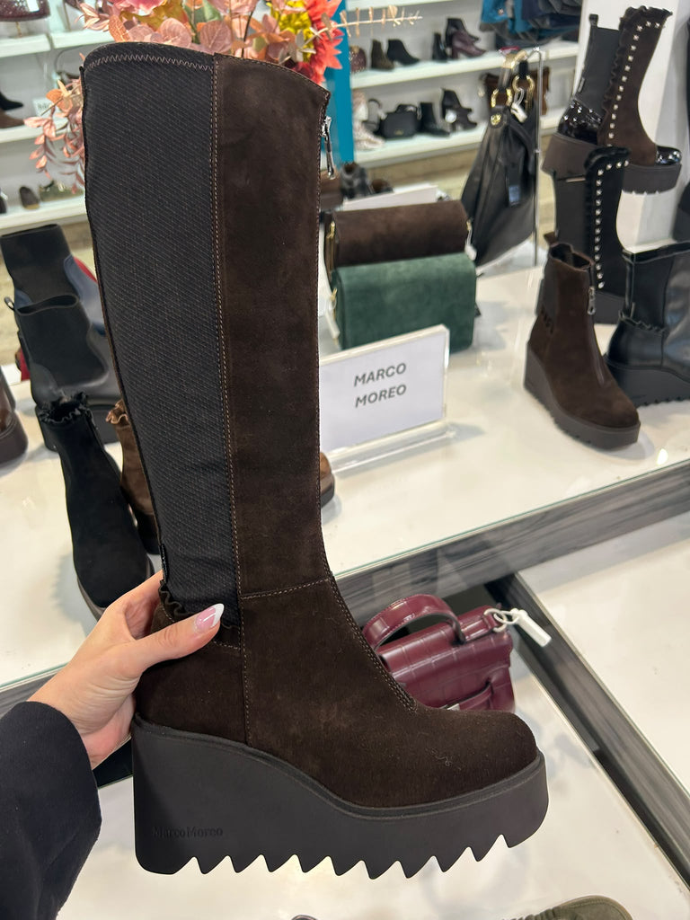 Marco Moreo Brown Suede Knee-High Wedge Boot | M0030MVT