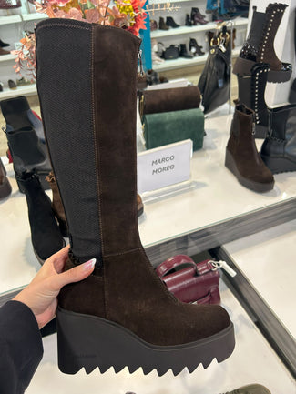 Marco Moreo Brown Suede Knee-High Wedge Boot | M0030MVT