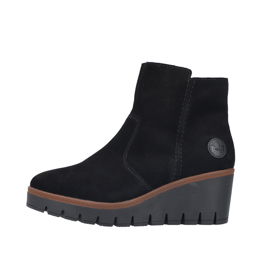 Rieker Black Suede Wedge Ankle Boot|Y506500B