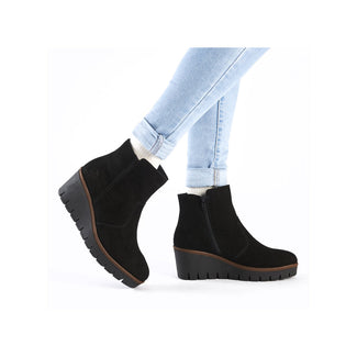 Rieker Black Suede Wedge Ankle Boot|Y506500B