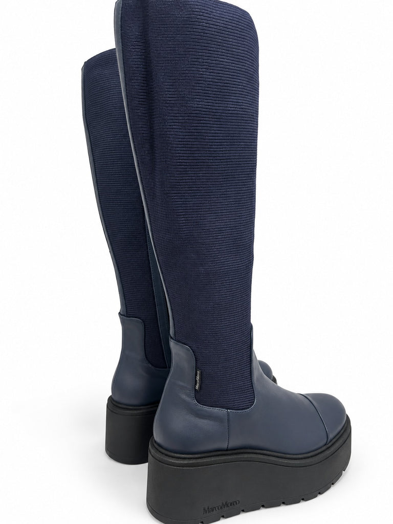 Marco Moreo Navy Knee-High Platform Boots | A134JPB