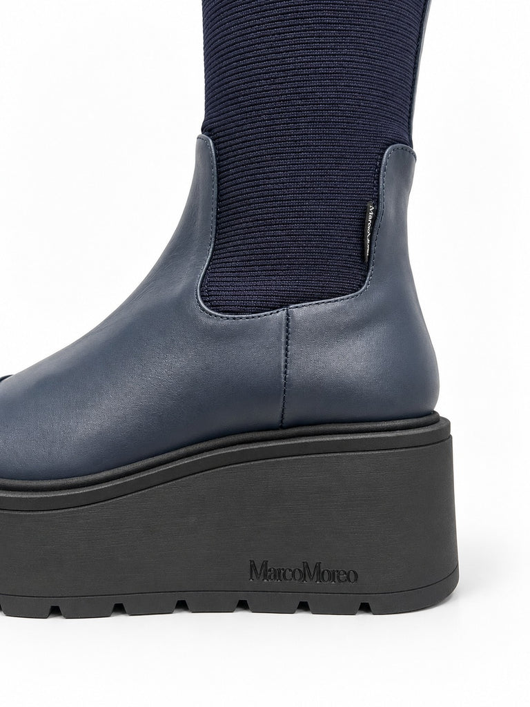 Marco Moreo Navy Knee-High Platform Boots | A134JPB