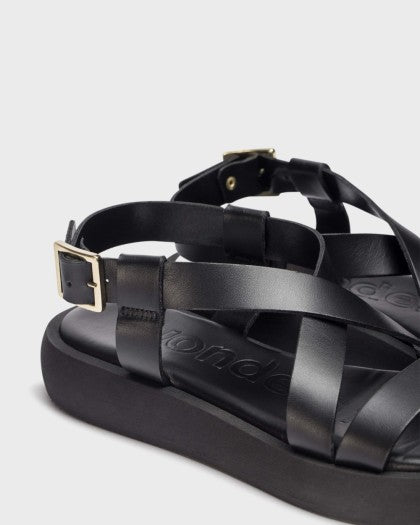 Wonders Black Strap Sandal|AB1332N