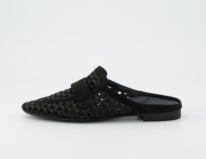 Black woven loafer on a white background