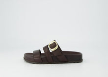 Load image into Gallery viewer, Brown sandal with a gold buckle on a white background
