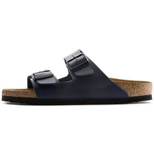 Load image into Gallery viewer, Navy sandal with cork sole on a white background
