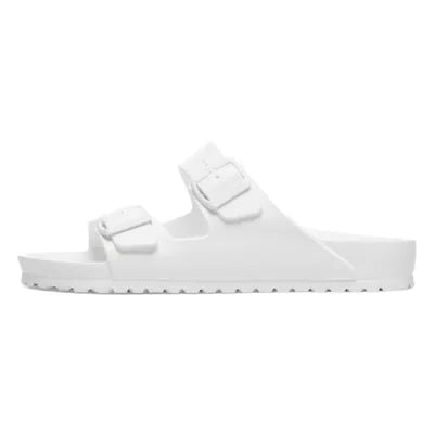 White sandal with two straps on a white background