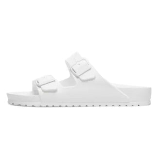 White sandal with two straps on a white background