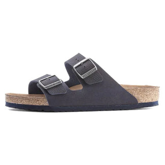 Navy sandal with cork sole on a white background